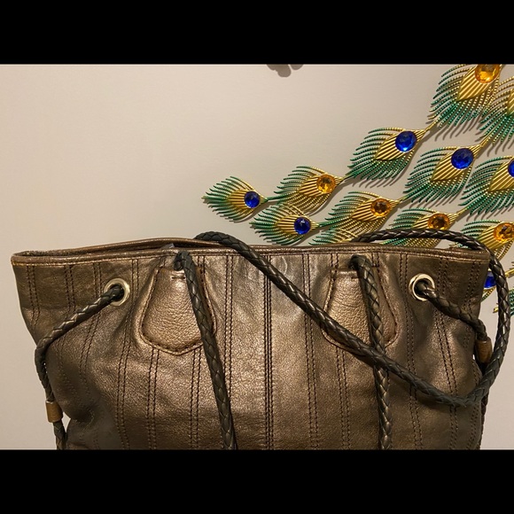 CELINE BROWN/BRONZE CARRIAGE PATENT LEATHER TOTE BAG - Picture 2 of 5